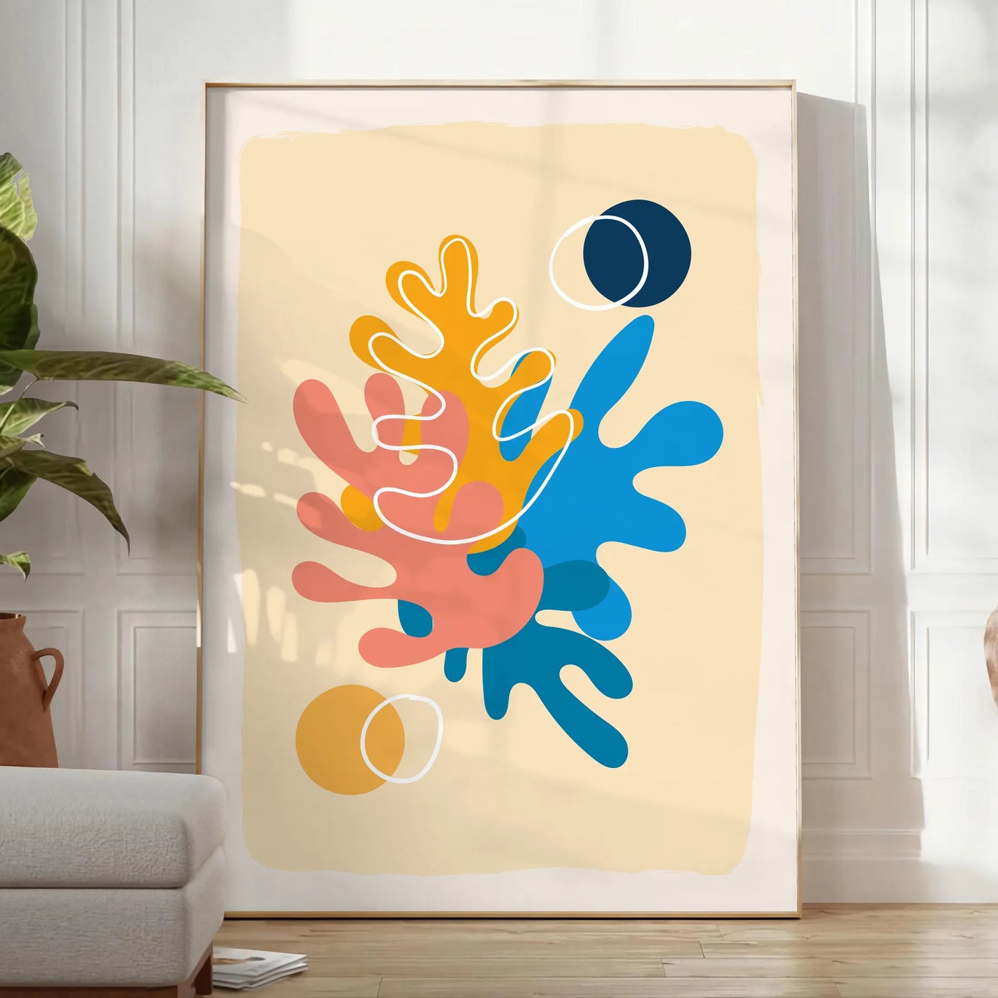 space captivating boho abstract poster vibrant orange blue hues wall art print unique gift sure sizes A4 cm A0 home decor artwork today