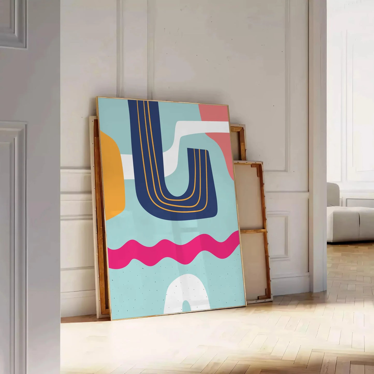 splash creativity space colorful boho wall art poster abstract design vibrant blue yellow hues stunning artwork perfect print lovers gift available sizes A4 cm A0