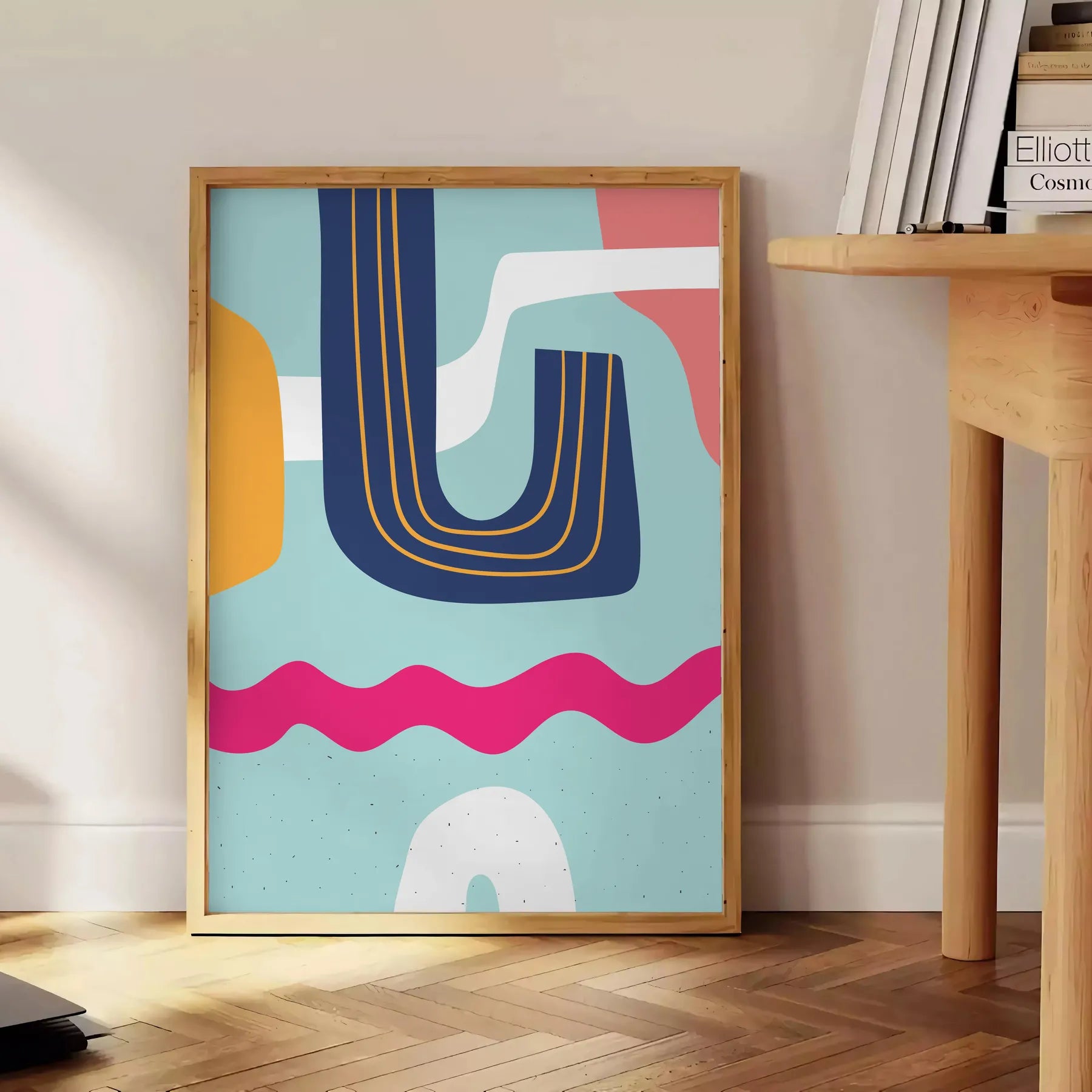 splash creativity space colorful boho wall art poster abstract design vibrant blue yellow hues stunning artwork perfect print lovers gift available sizes A4 cm A0