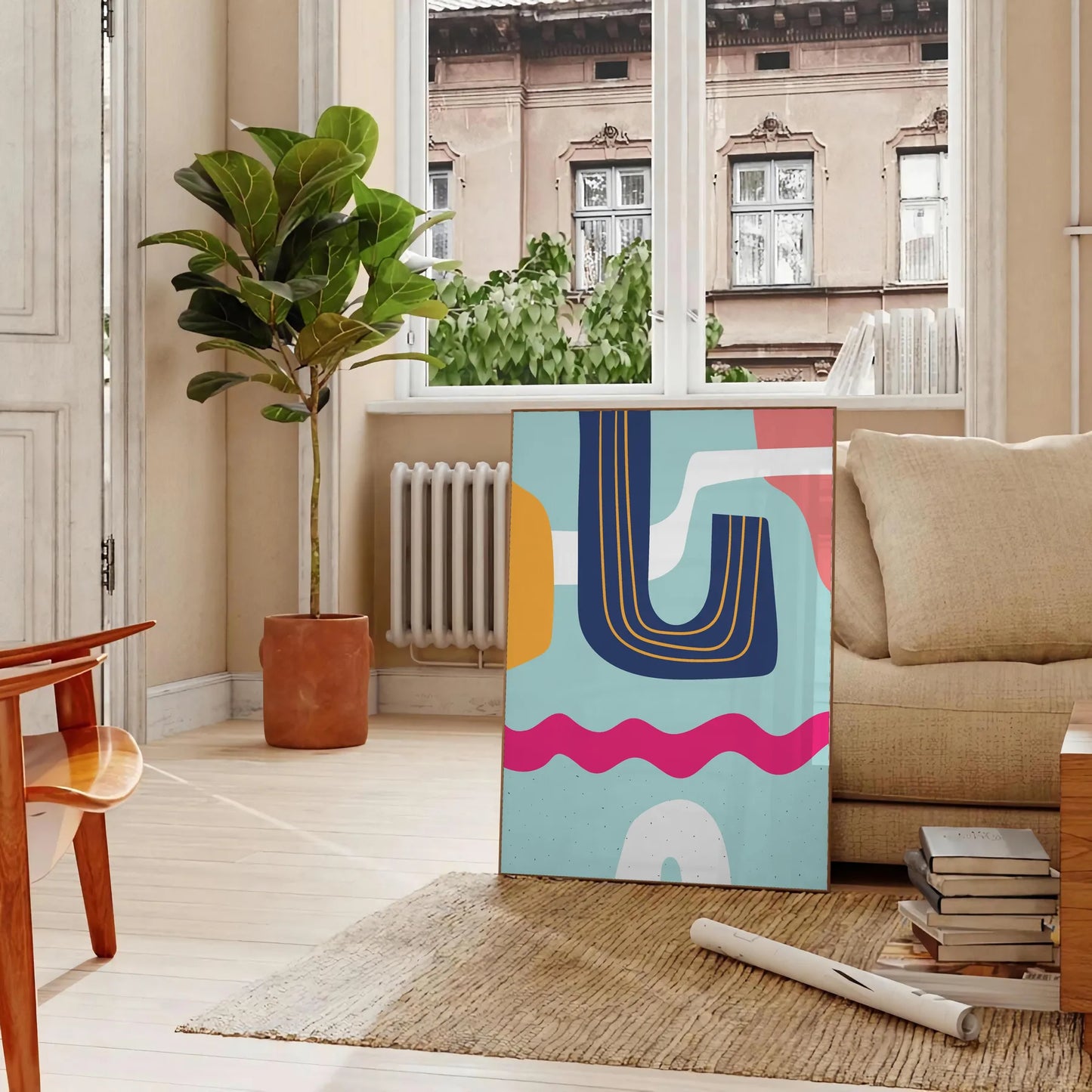 splash creativity space colorful boho wall art poster abstract design vibrant blue yellow hues stunning artwork perfect print lovers gift available sizes A4 cm A0