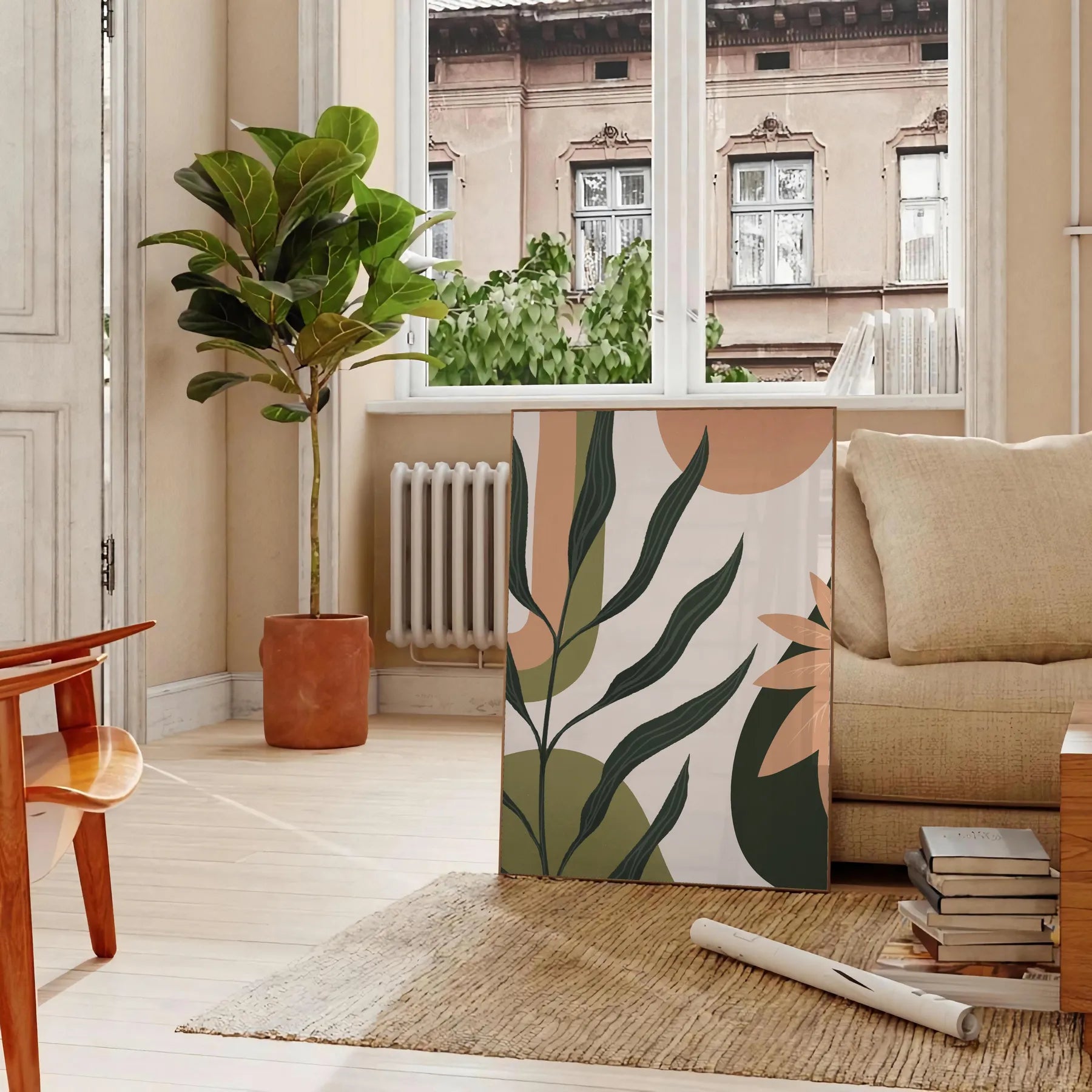 space Boho Art Wall poster abstract designs vibrant green orange hues stunning print modern bohemian touch room unique gift personal artwork