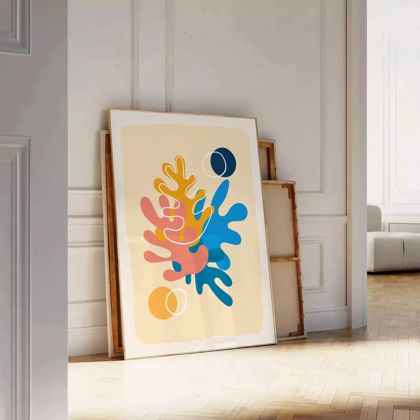 space captivating boho abstract poster vibrant orange blue hues wall art print unique gift sure sizes A4 cm A0 home decor artwork today