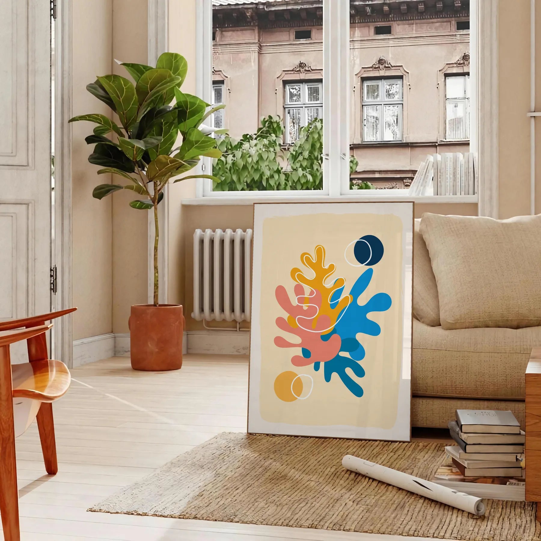 space captivating boho abstract poster vibrant orange blue hues wall art print unique gift sure sizes A4 cm A0 home decor artwork today