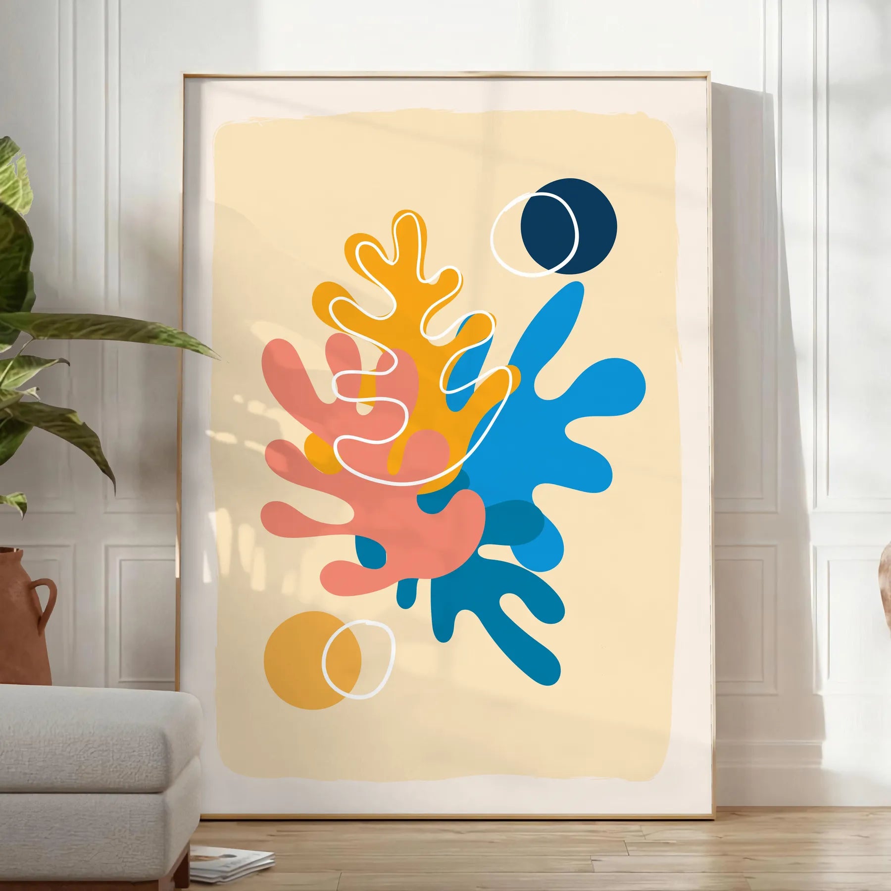 space captivating boho abstract poster vibrant orange blue hues wall art print unique gift sure sizes A4 cm A0 home decor artwork today