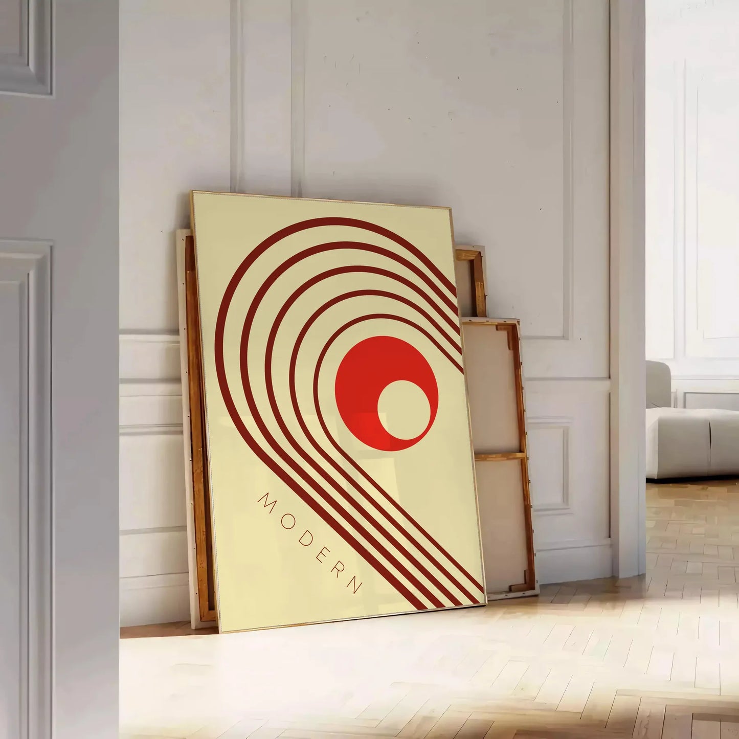 space boho abstract wall poster serene gray vibrant orange tones art thoughtful gift print chic modern touch room size A4 cm A0