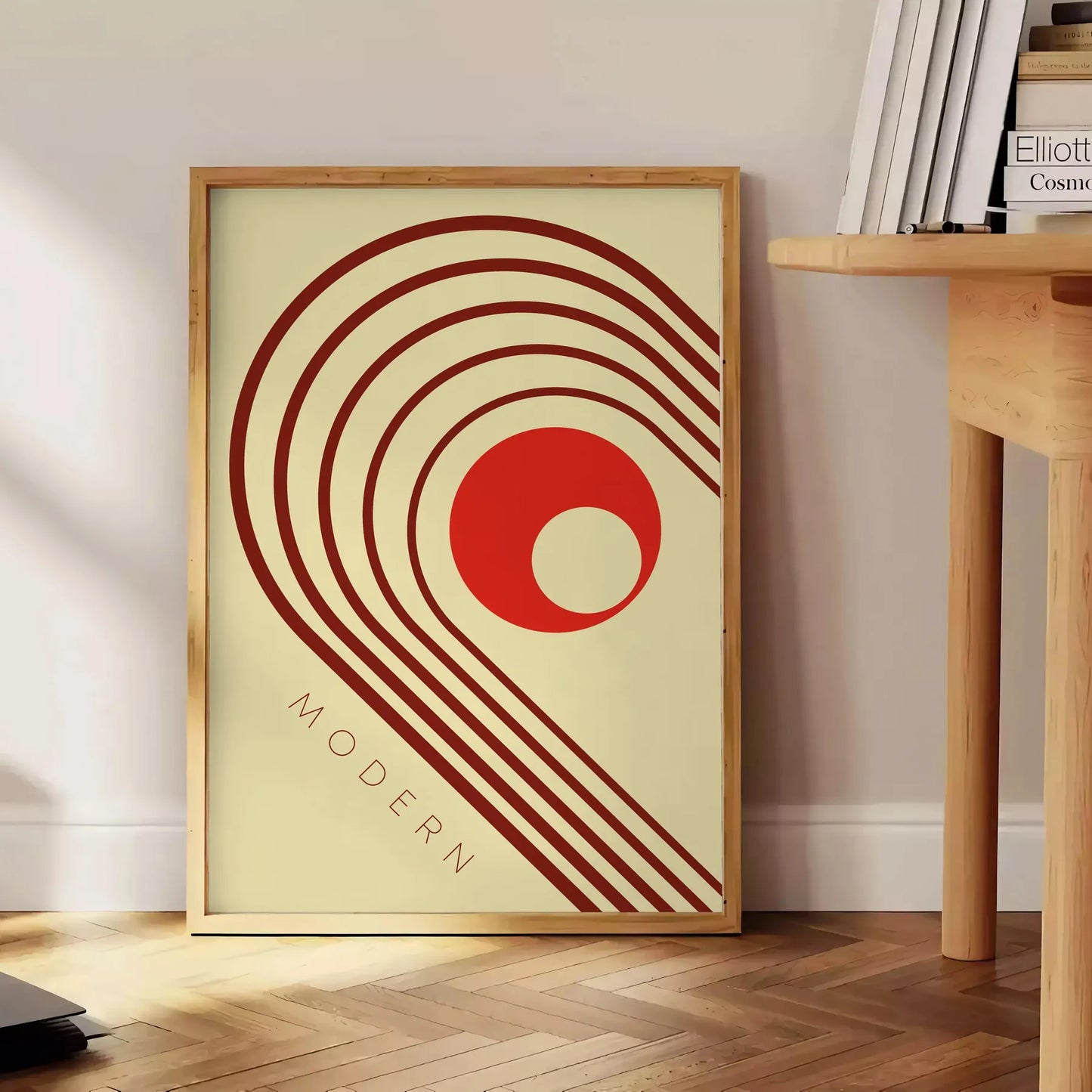 space boho abstract wall poster serene gray vibrant orange tones art thoughtful gift print chic modern touch room size A4 cm A0